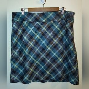 Talbots -- Wool Blend Multicolor Plaid Midi Skirt